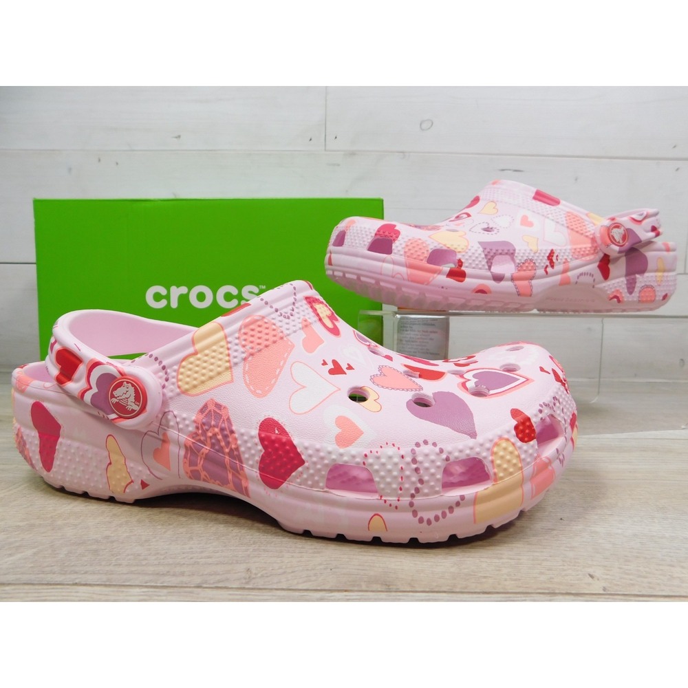 Crocs Classic Clog VDay Valentine Hearts Pink Milk Kids Size J6 Womens 8 NWT - Picture 1 of 9